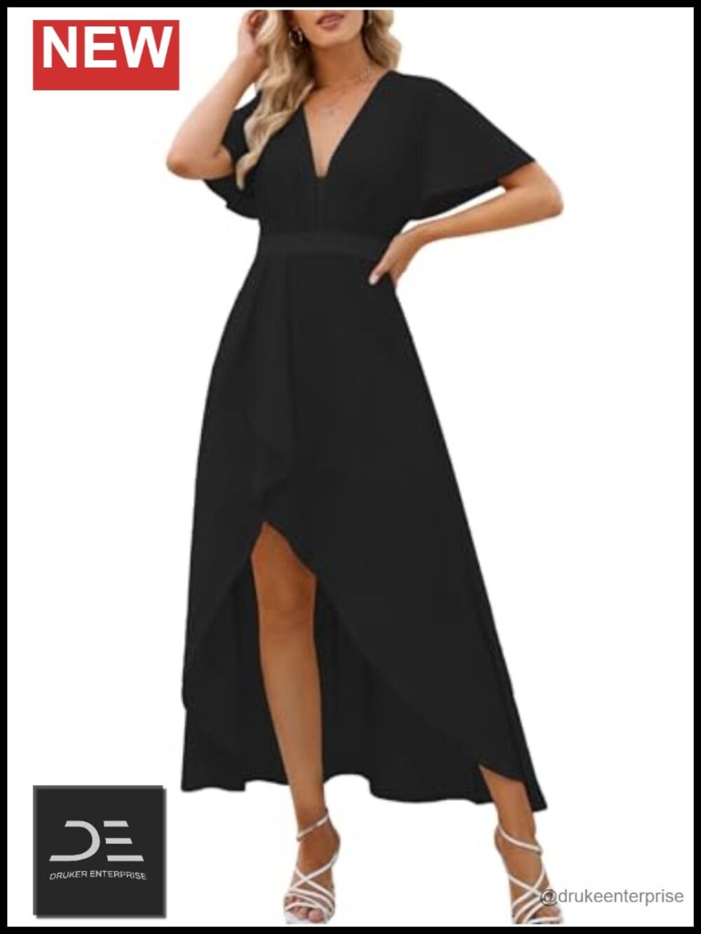 Women's V-Neck Short Sleeve Maxi Dress High-Low Flowy Formal Cocktail